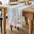 thumbnail image 2 of Light Blue Easter Table Runner 70 Inches Long for Kitchen Dining, Spring Easter Bunny Eggs Floral Wooden Dresser Scarf Farmhouse, Dining Table Decorations for Wedding/Parties, 13 x 70 In, 2 of 8