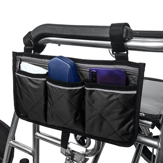Ccdes Sac de Rangement Multifonctionnel pour Accoudoir de Fauteuil Roulant Trottinette, Pochette de Rangement Suspendue pour Fauteuil Roulant