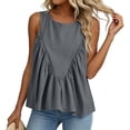 thumbnail image 4 of ClodeEU Women's Round Neck Sleeveless Ruffle Flowy Babydoll Tank Top,Solid Loose Casual Summer Camisole Blouse Gray,Women's Plus M, 4 of 6