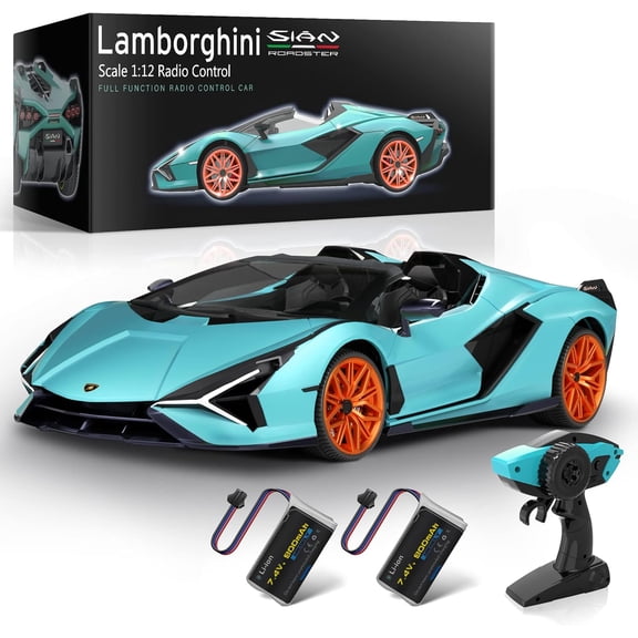 Miebely 1:12 Scale Lamborghini Remote Control Car, 7.4V 900mAh ,2 Battery, 12Km/h Fast, 2.4Ghz, Blue
