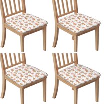 White Christmas Gingerbread Man Seat Covers for Dining Room Chairs Set Of 4,Stretch Printed Washable Chair Seat Cover with Elastic Ties and Button,Removable Waterproof Couch Cushion Covers