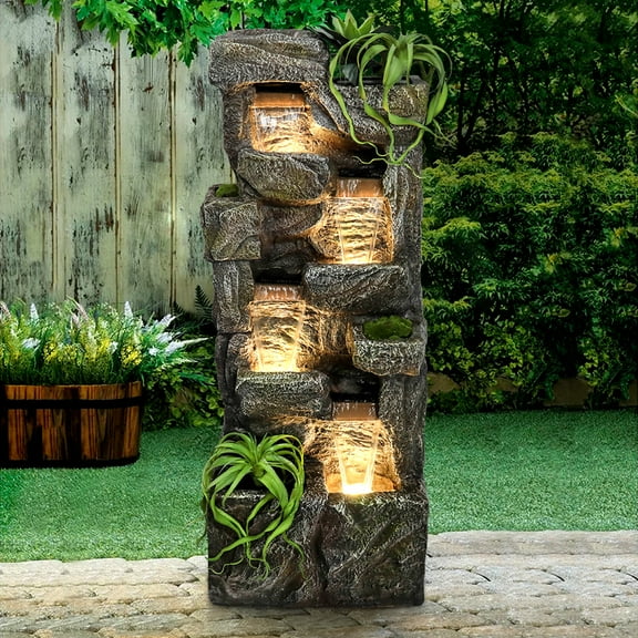 55.5-in Outdoor Garden Water Fountain 4 Tiers Large Cascading Fountain