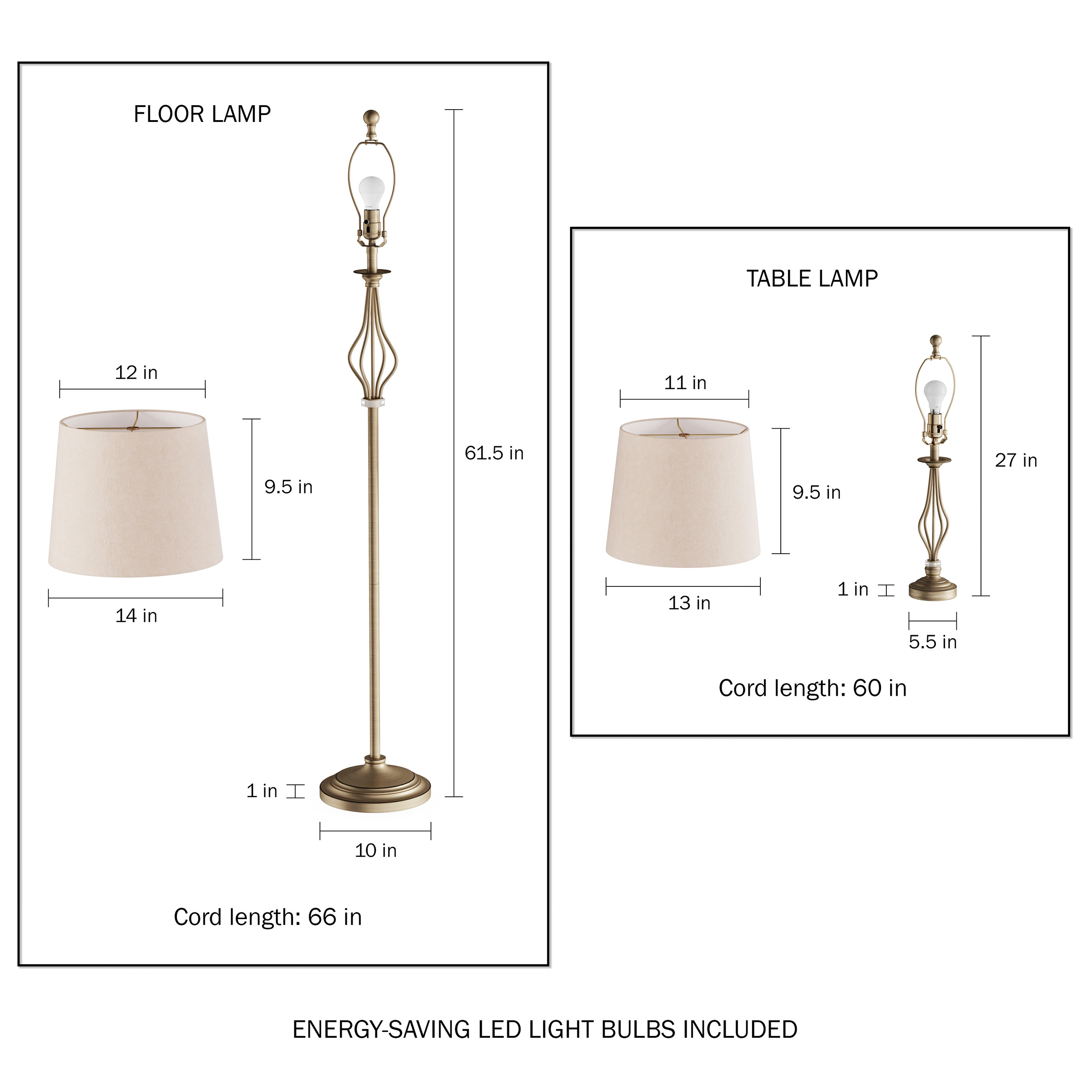 Lavish Home Modern Table Lamps, Set of 2 LED Lighting for Living Room, Bedroom or Office (Gold)