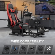 Marada Racing Cockpit Frame with Red Seat Upgrade Stable Racing Wheel Stand Fits Logitech Thrustmaster T80 T150 PC