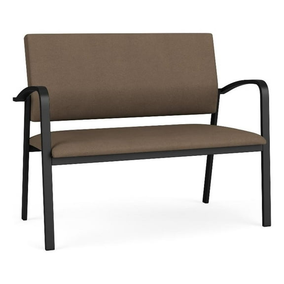 Newport Reception Waiting Room Healthcare 2-Seat Loveseat / Black Steel / Brown