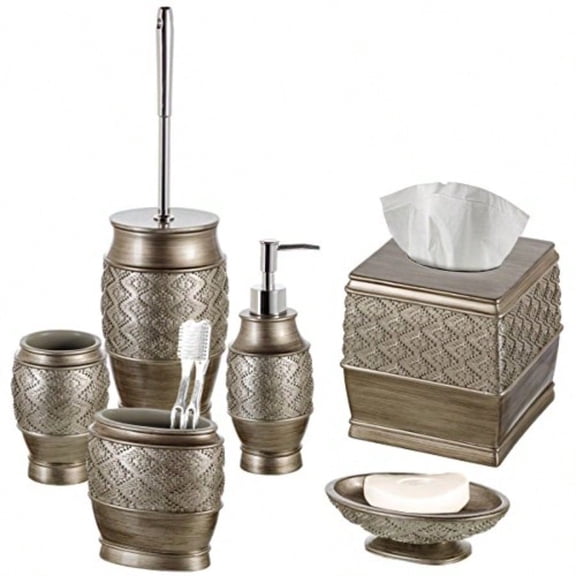 Dublin Sier Bathroom Accories Set Complete - Brushed Sier 6 Piece Bathroom Set: Toilet Brush and Holder Tissue Cover Toothbrush Holder Soap Dispenser Tumbler Soap Dish