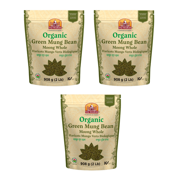 Taj Mahal Organic Whole Green Mung Beans, 3-Pack, 908g Each, Plant-Based Protein