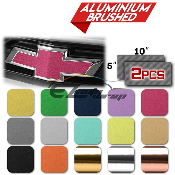 2Pcs 5"x10" Chevy Emblem Bowtie Brushed Aluminum Black Vinyl Wrap Sticker Decal Film Sheet