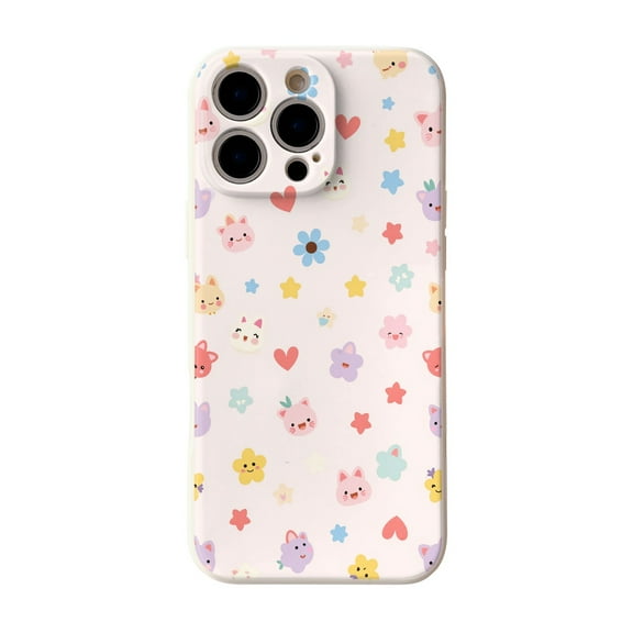 SKLYDDI Multicolor Kawaii Animal & Flower for iPhone 16 Pro Max Case - Light Background, TPU, Comfortable Grip, Cute Aesthetic