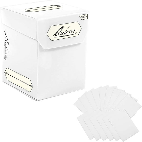 AIR-White Standard Trading Card Deck Box and Sleeves Bundle - 100+ Quiver Deck Block with Double Dividers (Commander MTG Deck Box MTG) + 100 Artemis White Card Sleeves with Black interior (66 x 93 mm