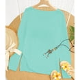 thumbnail image 4 of Sewkxo Women's Beach Cover Ups Letter Long Sleeve V Neck Beach Sweater Split Hem Knit Crochet Tops Pullovers Jumper Top,Cyan S, 4 of 6