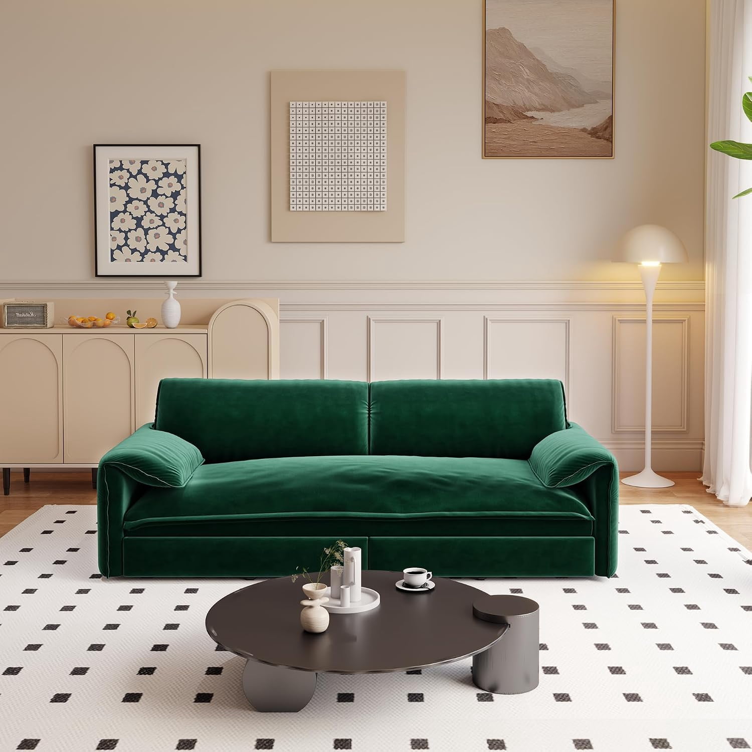 66" Queen Pull Out Sleeper Sofa, 3‑in‑1 Velvet Convertible Loveseat with Side Storage for Apartment Bedroom