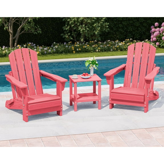 SERWALL Adirondack Chairs Set of 2,HDPE Outdoor Chairs Set of 2,Folding Outdoor Chair Set of 2 for Patio,Camp,Beach,Picnic,Lawn,Pink