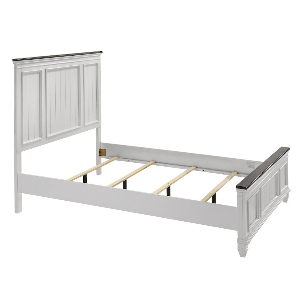 Roundhill Furniture Clelane Shiplap Wood Panel Bed, Queen, Weathered White and Gray