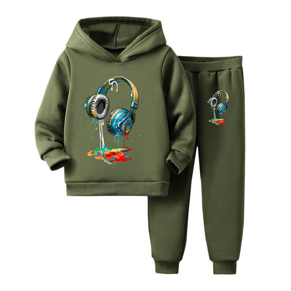 WEIYLL Ensembles pour Garçons Tenues d'Hiver pour Enfants Survêtement Chandail à Capuchon Pantalon de Jogging 2 Survêtements Vert Armée Complets 5-6 Ans