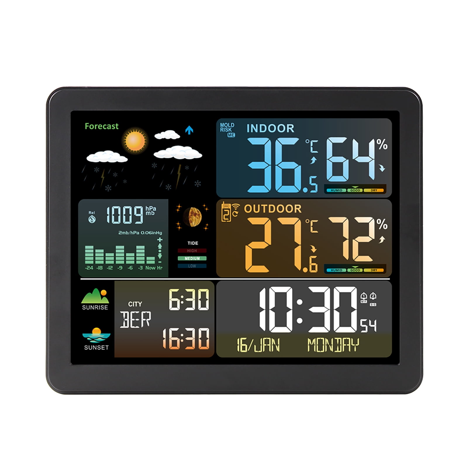 Weather Station,Clock Indoor And Weather Clock 1 To Station With Clock Color Screen Weather And Temperature Meter Color Screen With 1 Indoor And With Clock Indoor 3 Buzhi