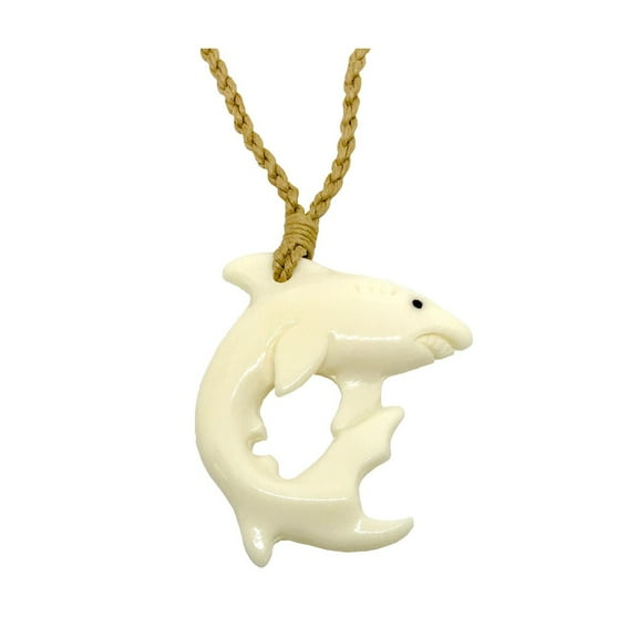 Hawaiian Jewelry Shark Buffalo Bone Hand Carved Pendant Necklace Hawaii Choker From Maui Hawaii
