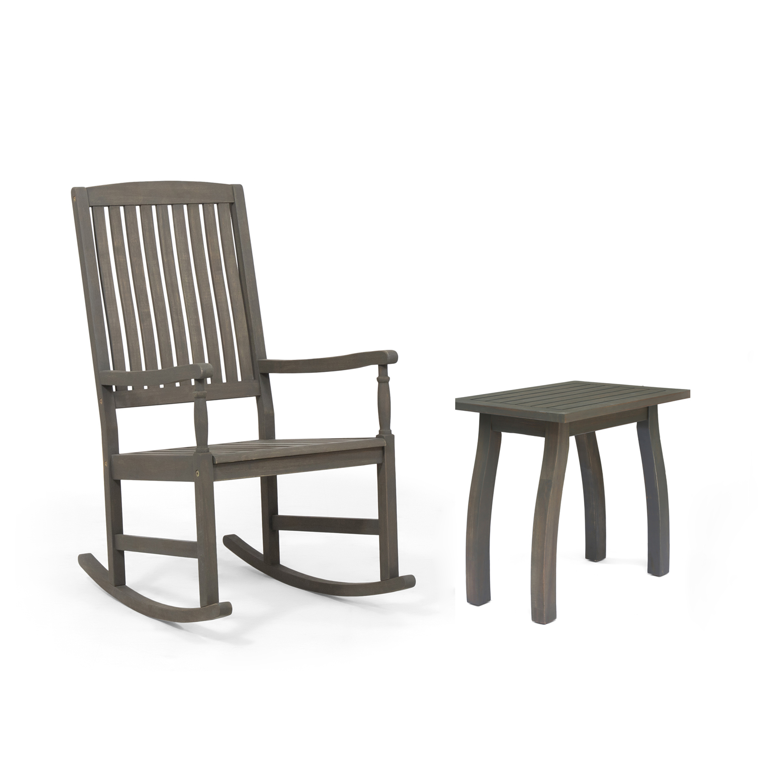 Aliya Outdoor Acacia Wood Rocking Chair and Side Table Set, Gray - image 4 of 4