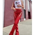 thumbnail image 5 of HLSOHJP Women's Lace Up PU Leather Pants Chic High Waist Hollow Out Drawstring Bandage Cut Out Faux Leather Trousers, 5 of 7