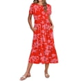 thumbnail image 1 of Vestido midi Zeagoo casual holgado con bolsillos de manga corta rojo, 1 of 6