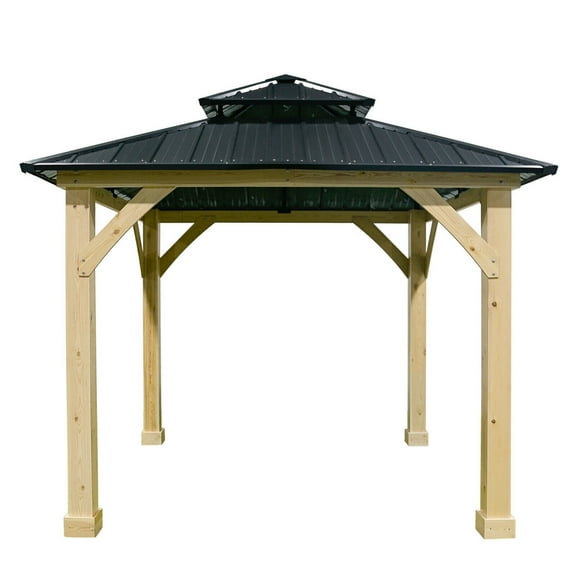 Costway 10'x10' Outdoor Patio Hardtop Gazebo Double Steel Roof Solid Wood Frame