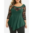 thumbnail image 6 of Oalirro Ladies Tops and Blouses Summer Green Blouses for Women Fashion 2023 Plus Size Women Solid Floral Lace Asymmetric Three Quarter Tops Blouse, XXXXXL, 6 of 8