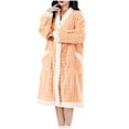 thumbnail image 4 of Soft Fleece Robes for Women Winter Warm Wrap V-Neck Button-up Bathrobe with Pockets Long Sleeve Mid Length Thick Robe Nightgown, 4 of 5