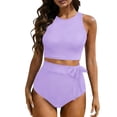 thumbnail image 5 of Haivin Women's Modest Two-Piece Swimsuit Set, Solid Color with Bow Tie Straps for Beach and Swimming, 5 of 9