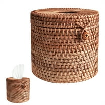 RZDLIZJ Tissue Box Cover Round, Hand Woven Wicker Tissue Holder, 5.51 x 5.91 inch, Natural