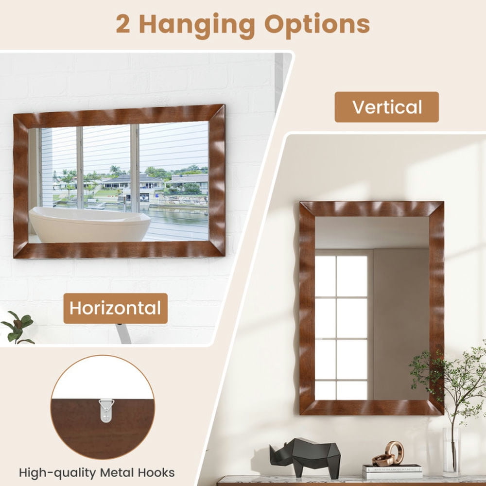 Kadyn Wall Mirrors, Vanity Mirror, Wall Mounted Vanity Mirrors,41.5 x 28 inches Farmhouse Wall Mirror with Solid Wood Frame-Brown