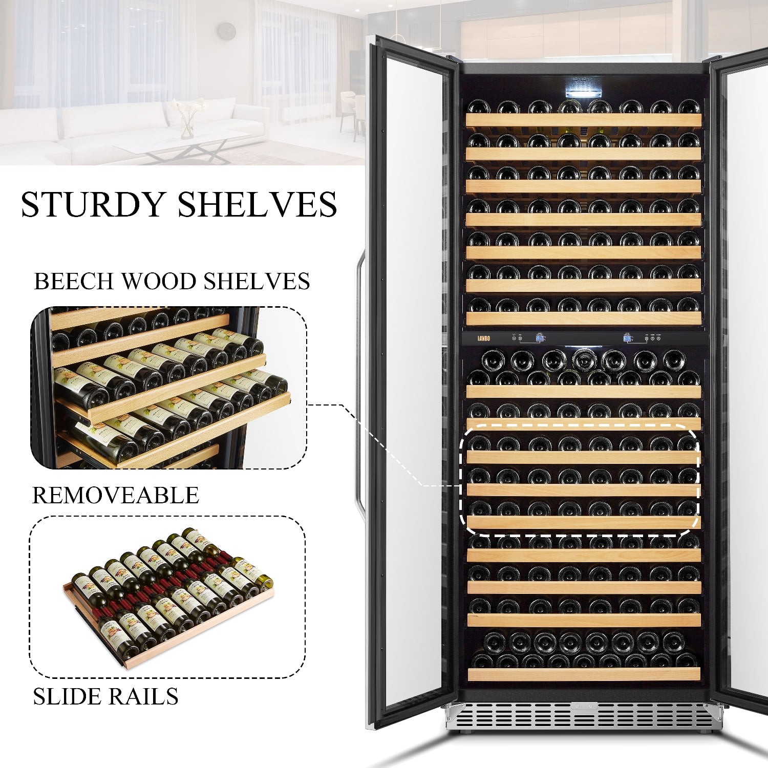 Lanbo 32 inch 255 Bottle Dual Zone Compressor Freestanding Wine Refrigerator