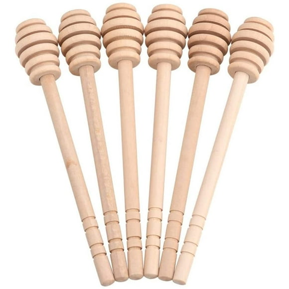 CANDeal 6pcs Wooden Honey Sticks, 15 cm Individually Wooden Honey Spoon Small Wood Honey Dipper Sticks drizzler for Honey Jar Pot Dispense Drizzle Honey Wedding Party Favors
