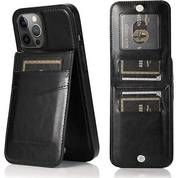 Entronix Wallet Case for iPhone 14 Pro, PU Leather [6 Slots] Card Holder Flip Stand, Black