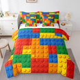 thumbnail image 1 of 7 Pieces Full Comforter Set,Games All Season Bed in a Bag,Color Building Blocks Bedding Set with Reversible Toy Brick Comforter, Flat Sheet, Fitted Sheet, Pillowcases, Pillow Shams, 1 of 5