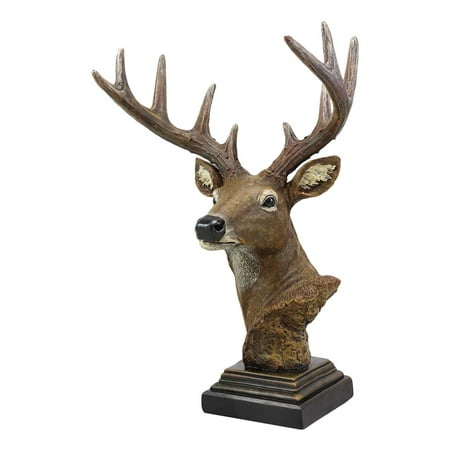 Ebros Gift Large Rustic Wild Forest Woodland 10 Point Emperor Buck Deer Bust Trophy Statue On Pedestal Base 14 Quot Tall Red Stag Antlers Taxidermy Hunter Decor For Country Cabin Lodge Re