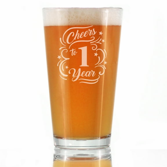 Bevvee Pint Glass 16 oz Cheers 1 Year Anniversary Gift Ideas Beer Glasses