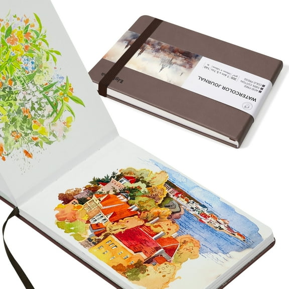 Lightwish Watercolor Sketchbook, 100% Cotton Cold Press 140lb/300gsm 7.6 x 5.1'' 20 Sheets Acid Free Watercolor Paper for Watercolor, Gouache, Acrylics, Preimum Leather Cover