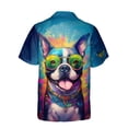thumbnail image 2 of Hippie Boston Terrier Portrait oil painting Watercolor Tie-dye Vintage Hawaiian Shirt Breathable Summer Unisex Merch Gentleman Dog Lover Gifts - 00015, 2 of 6