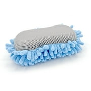 Auto Drive Microfiber Car Wash Sponge with Chenille Pile and Scrubber Back, Blue, 1 Piece
