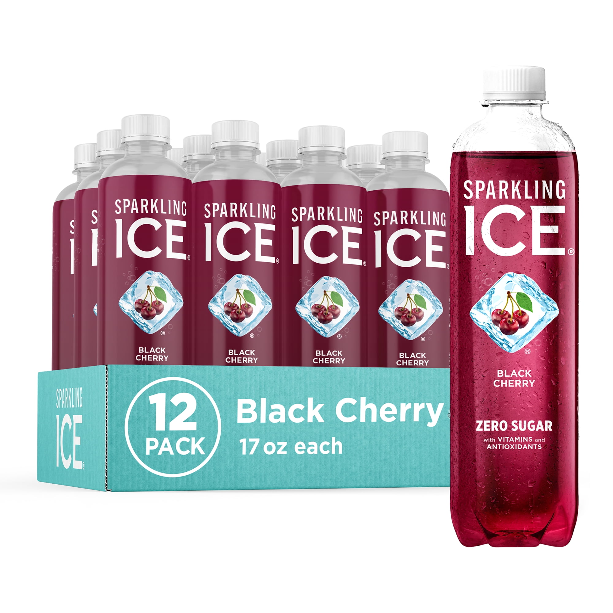Sparkling Ice, Black Cherry Sparkling Water, 17 fl oz Bottles (Pack of 12)