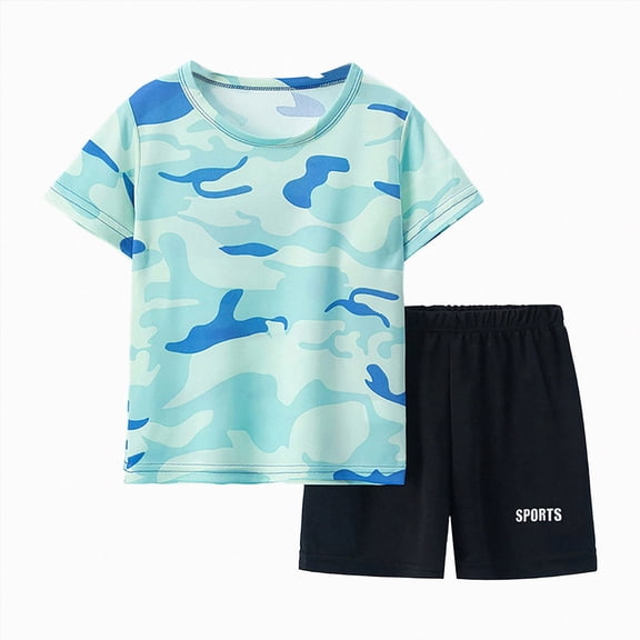 TAmten Boys 2 Piece Short Set 4-5 Years Boys Clothing Sets Loose Athletic Performance Crew Neck T-Shirt and Short Outfits