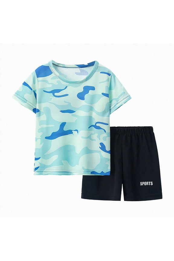 Boys 2 Piece Short Set 4-5 Years Boys Clothing Sets Loose Athletic Performance Crew Neck T-Shirt and Short Outfits