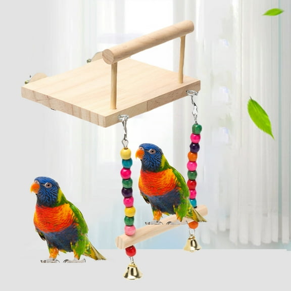 Happy Date Bird Swing Toys with Bells Pet Parrot Cage Hammock Hanging Toy Perch for Small Parakeet Finches Cockatiels