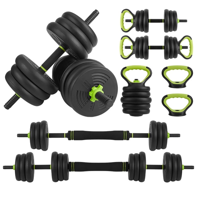 Ensemble d'Haltères Réglables de 88 Lb pour Gym à Domicile, Ensemble de Poids Libres 4-en-1 avec Connecteur, Utilisé comme Support de Pompes, Barre Réglable, Kettlebells pour Femmes et Hommes, Prise Antidérapante, Gain de Place