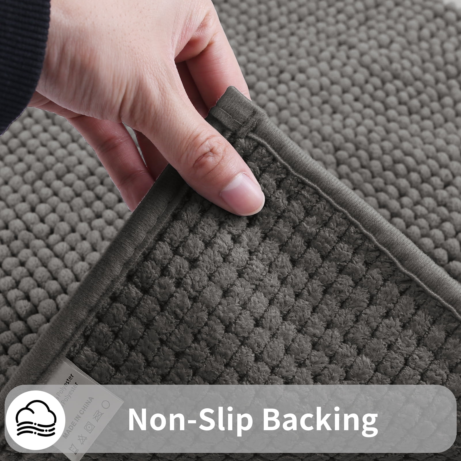 3 Pieces Bath Mat Set, Soft Chenille Bathroom Rugs Mat, Absorbent Spa Shaggy Bath Rugs Set, Machine Washable & Non Slip Bath Mats for Bathroom, Tub, Shower（Dark grey）