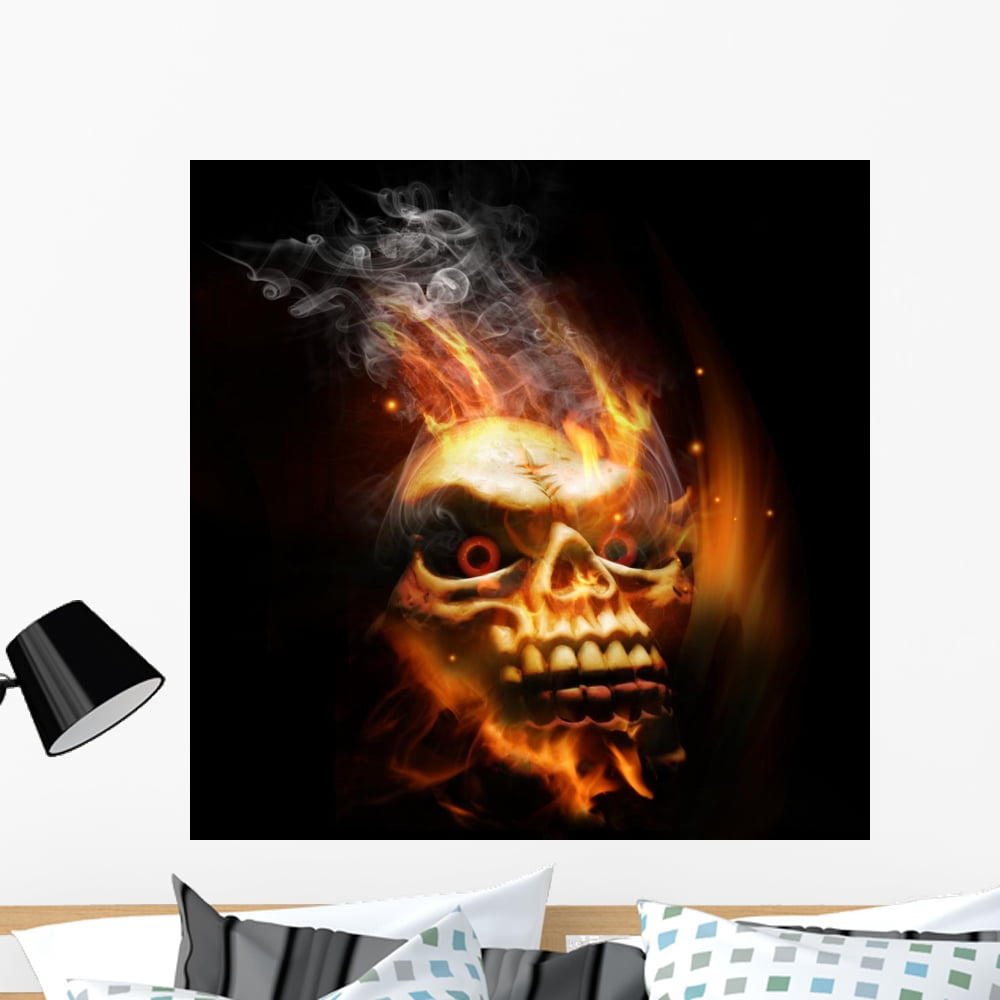 Burning Skull Wall Mural by Wallmonkeys Peel and Stick Graphic (36 in H