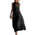 thumbnail image 4 of ClodeEU Women's Sleeveless V Neck Button Down Maxi Dress,Casual Loose Shirt Dress with Pockets Black,Women's Plus L, 4 of 7