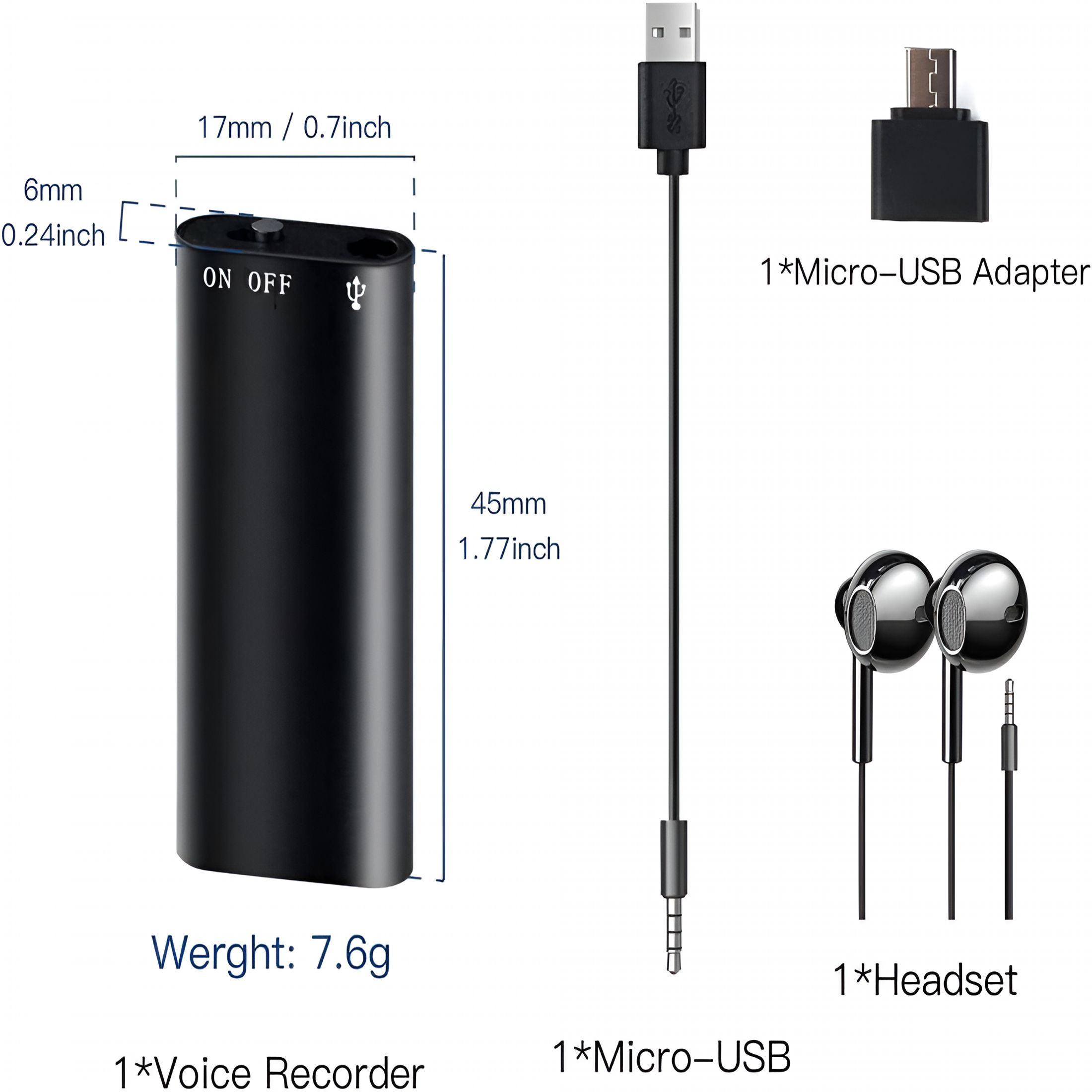 GJX 800-Hour Voice Activated Recorder - Magnetic Mini Audio Recorder with Noise Reduction for Lectures/Meetings