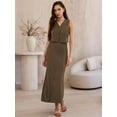 thumbnail image 4 of DARING DIVA Women's Satin 2 Piece Maxi Skirt Set Button V Neck Vest Tops Long S Brown, 4 of 6