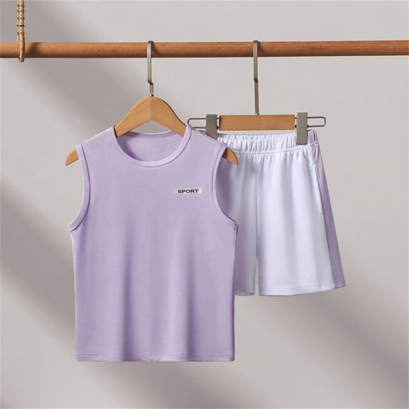 Youth Sports Set Sleeveless, Athletic Outfit for Kids, Breathable Quick-Dry Activewear Top and Elastic Waist Shorts, Lightweight Performance Set for Outdoor Play and Gym Class